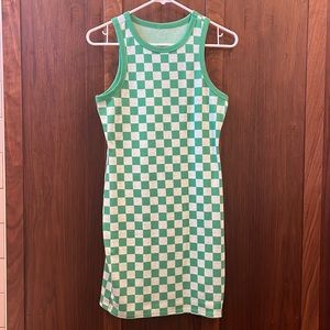 green/white checkered dress